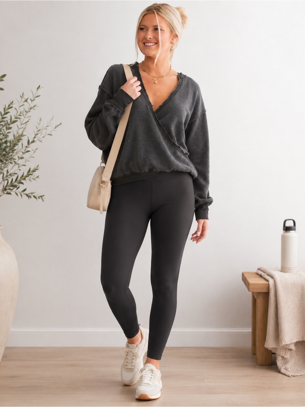 Free People We The Free Anyway Surplice Top Washed Black Size Medium NWT